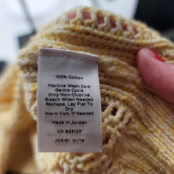 Talbots Sweater Cotton Yellow Open Knit Long Sleeve Crew Neck Chunky Medium Fall - Picture 7 of 8